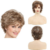 Blonde Pixie Cut Layered Straight Fringe Highlights Wig for Seniors